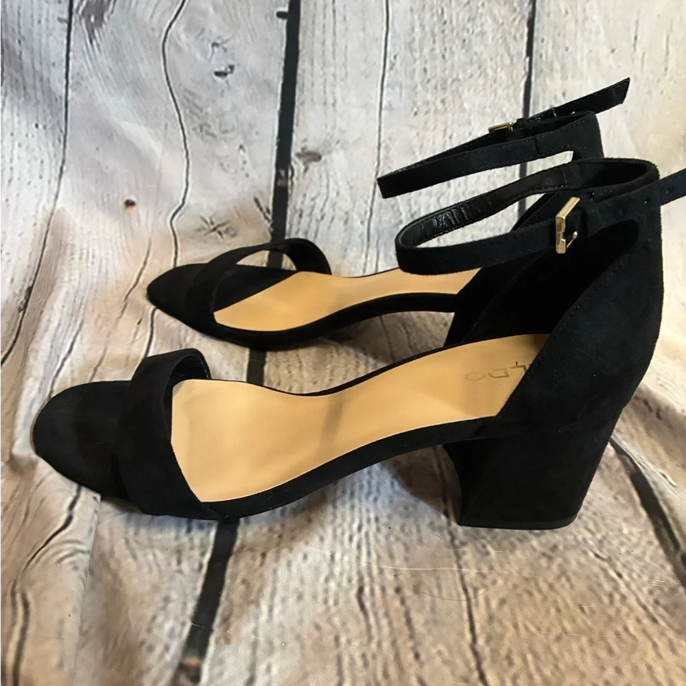 Aldo Pristine Black Women’s‎ Strappy Block Heel Sandals Size 9 EU 40 Preppy Chic